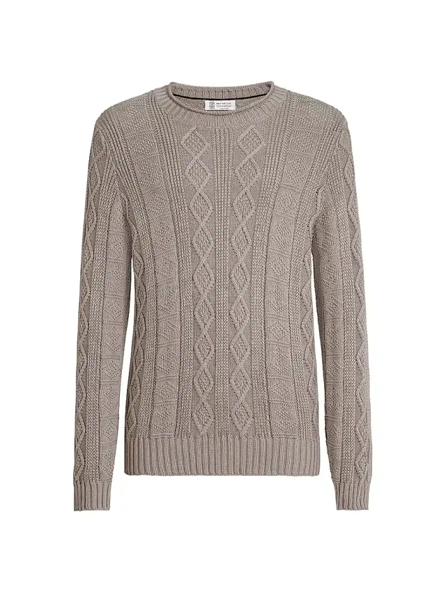 Men's Cotton Fisherman's Cable Sweater - Brown