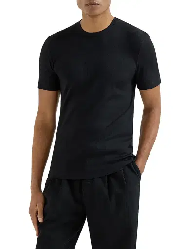 Brunello Cucinelli Men's Stretch Cotton and Modal Ribbed Jersey Crewneck T-Shirt - Black - Size Small | Thumbnail 2