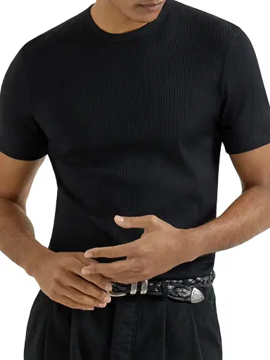 Brunello Cucinelli Men's Stretch Cotton and Modal Ribbed Jersey Crewneck T-Shirt - Black - Size Small | Thumbnail 4