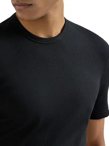 Brunello Cucinelli Men's Stretch Cotton and Modal Ribbed Jersey Crewneck T-Shirt - Black - Size Small | Thumbnail 5