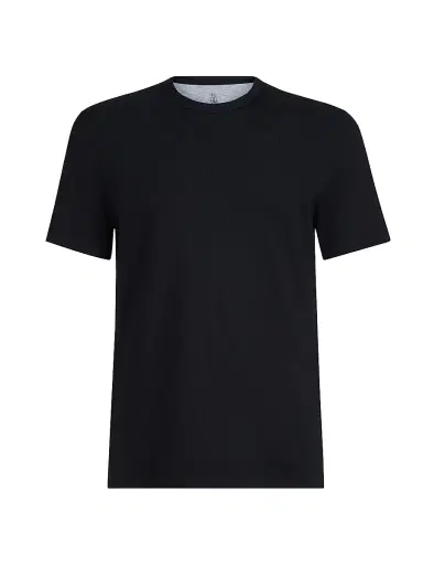 Brunello Cucinelli Men's Stretch Cotton and Modal Ribbed Jersey Crewneck T-Shirt - Black - Size Small | Thumbnail 1