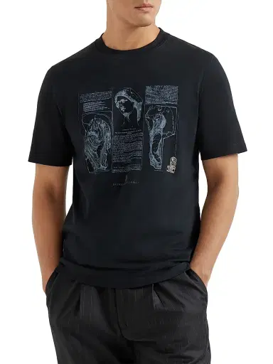 Brunello Cucinelli Men's Cotton Jersey Crew-Neck T-Shirt with Print - Black - Size XS | Thumbnail 2 Brunello Cucinelli Men's Cotton Jersey Crew-Neck T-Shirt with Print - Black - Size XS | Thumbnail 2