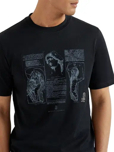 Brunello Cucinelli Men's Cotton Jersey Crew-Neck T-Shirt with Print - Black - Size XS | Thumbnail 4 Brunello Cucinelli Men's Cotton Jersey Crew-Neck T-Shirt with Print - Black - Size XS | Thumbnail 4