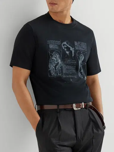 Brunello Cucinelli Men's Cotton Jersey Crew-Neck T-Shirt with Print - Black - Size XS | Thumbnail 5 Brunello Cucinelli Men's Cotton Jersey Crew-Neck T-Shirt with Print - Black - Size XS | Thumbnail 5
