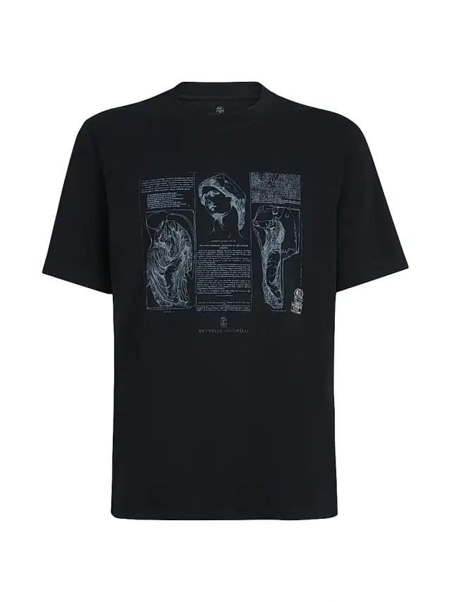 Brunello Cucinelli Men's Cotton Jersey Crew-Neck T-Shirt with Print - Black