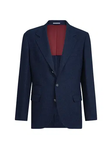 Brunello Cucinelli Men's Silk, Linen and Wool Hopsack Deconstructed Blazer with Metal Buttons - Navy Blue - Size 44 | Thumbnail 2