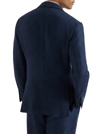 Brunello Cucinelli Men's Silk, Linen and Wool Hopsack Deconstructed Blazer with Metal Buttons - Navy Blue - Size 44 | Thumbnail 3