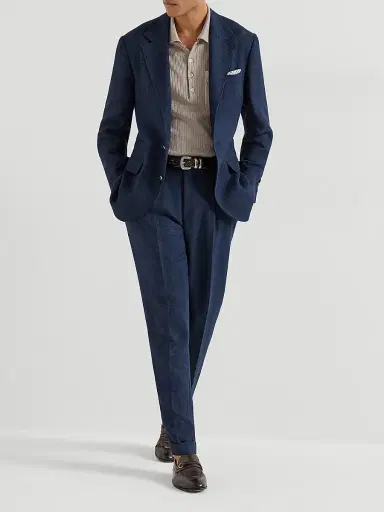 Brunello Cucinelli Men's Silk, Linen and Wool Hopsack Deconstructed Blazer with Metal Buttons - Navy Blue - Size 44 | Thumbnail 6