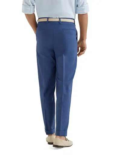 Brunello Cucinelli Men's Virgin Wool Fresco Trousers with Pleats - Royale Blue - Size 46 | Thumbnail 3