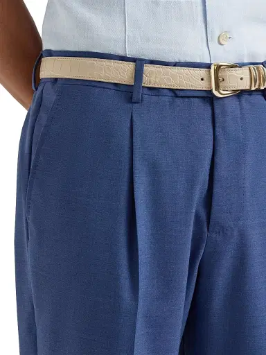 Brunello Cucinelli Men's Virgin Wool Fresco Trousers with Pleats - Royale Blue - Size 46 | Thumbnail 4