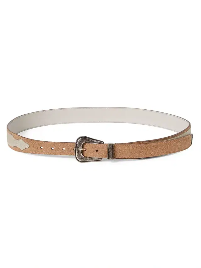Brunello Cucinelli Men's Two Tone Reversed Calfskin Belt with Detailed Buckle and Tip - Light Brown