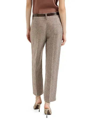 Brunello Cucinelli Women's Linen Prince of Wales Square Cigarette Trousers with Monili - Light Brown - Size 14 | Thumbnail 4