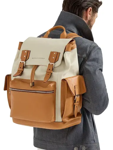 Brunello Cucinelli Men's Grained Calfskin and Cowhide City Backpack | Thumbnail 2 Brunello Cucinelli Men's Grained Calfskin and Cowhide City Backpack | Thumbnail 2