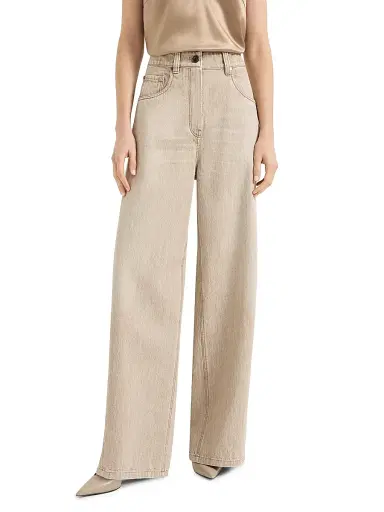 Brunello Cucinelli Women's Authentic Denim Wide Trousers - Beige | Thumbnail 2