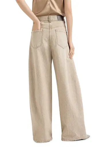 Brunello Cucinelli Women's Authentic Denim Wide Trousers - Beige | Thumbnail 3