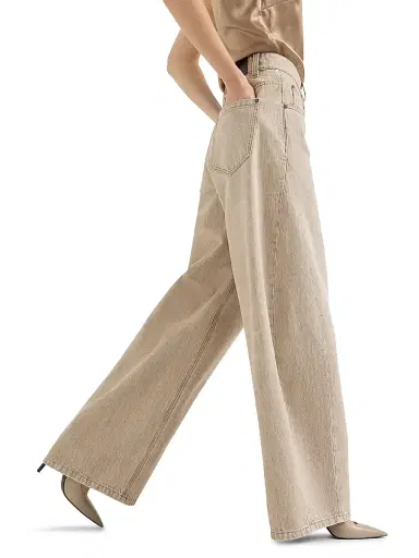 Brunello Cucinelli Women's Authentic Denim Wide Trousers - Beige | Thumbnail 5