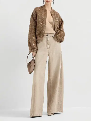 Brunello Cucinelli Women's Authentic Denim Wide Trousers - Beige | Thumbnail 6