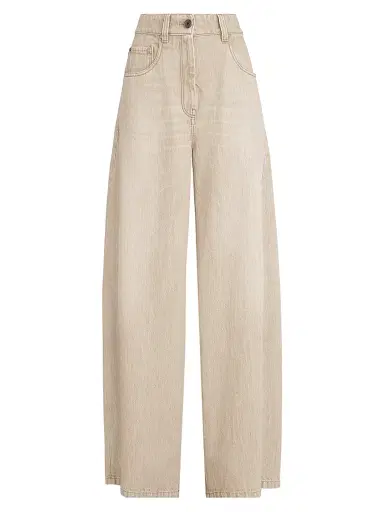 Brunello Cucinelli Women's Authentic Denim Wide Trousers - Beige | Thumbnail 1