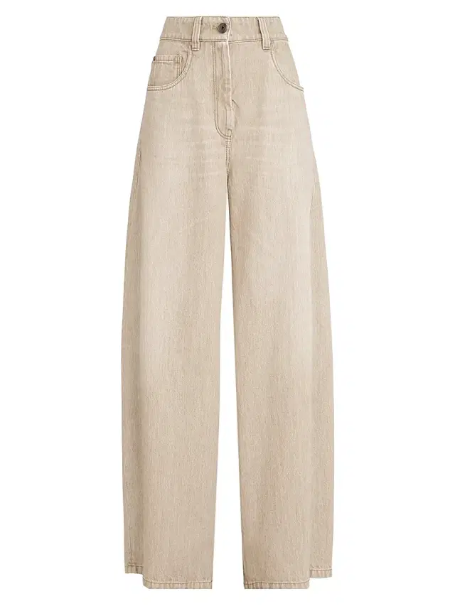 Women's Authentic Denim Wide Trousers - Beige