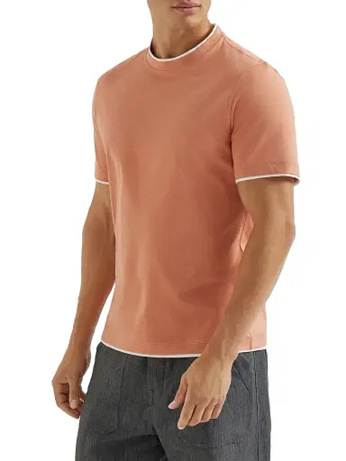 Brunello Cucinelli Men's Cotton Jersey Crew-Neck T-Shirt with Faux Layering | Thumbnail 2 Brunello Cucinelli Men's Cotton Jersey Crew-Neck T-Shirt with Faux Layering | Thumbnail 2