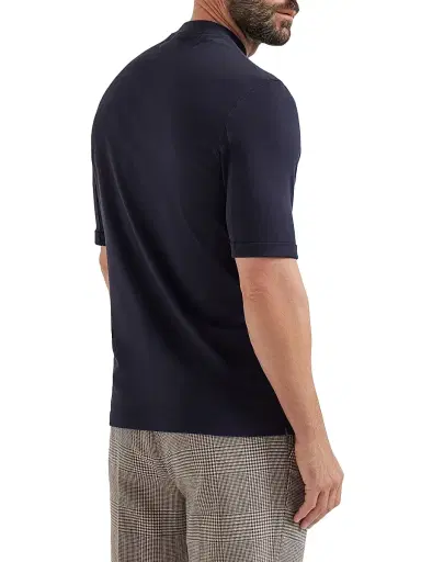 Brunello Cucinelli Men's Cotton Jersey Mock-Neck T-Shirt - Navy Blue - Size XXS | Thumbnail 3