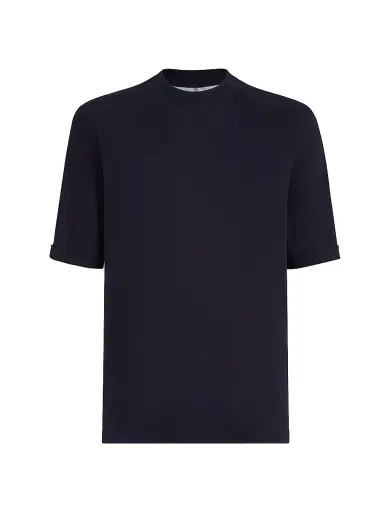 Brunello Cucinelli Men's Cotton Jersey Mock-Neck T-Shirt - Navy Blue - Size XXS | Thumbnail 1