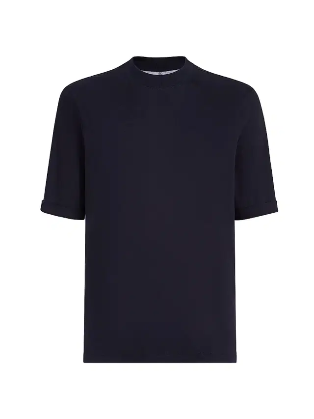 Brunello Cucinelli Men's Cotton Jersey Mock-Neck T-Shirt - Navy Blue
