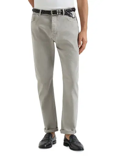 Brunello Cucinelli Men's Garment Dyed Five Pocket Jeans in Comfort Denim - Light Grey - Size 48 | Thumbnail 2
