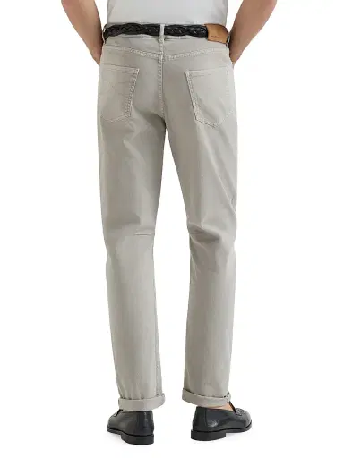 Brunello Cucinelli Men's Garment Dyed Five Pocket Jeans in Comfort Denim - Light Grey - Size 48 | Thumbnail 3