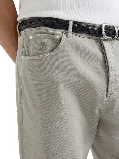 Brunello Cucinelli Men's Garment Dyed Five Pocket Jeans in Comfort Denim - Light Grey - Size 48 | Thumbnail 4