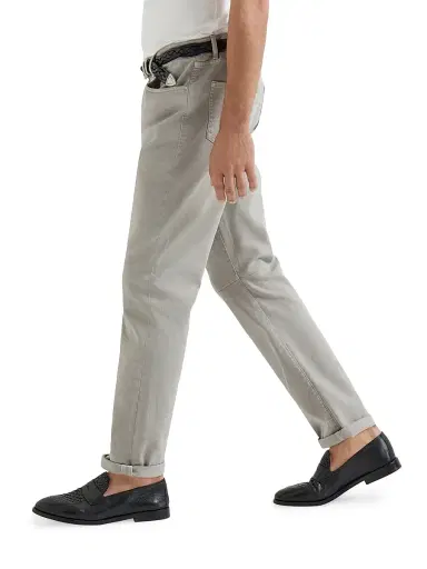Brunello Cucinelli Men's Garment Dyed Five Pocket Jeans in Comfort Denim - Light Grey - Size 48 | Thumbnail 5