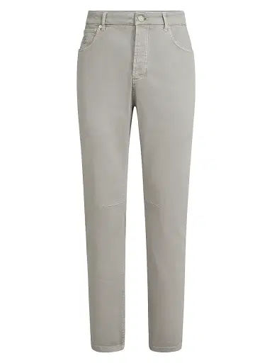 Brunello Cucinelli Men's Garment Dyed Five Pocket Jeans in Comfort Denim - Light Grey - Size 48 | Thumbnail 1