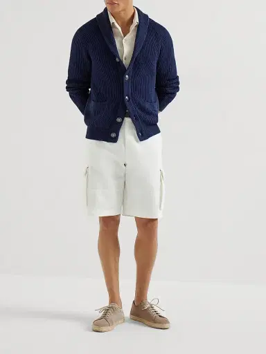 Brunello Cucinelli Men's Malfilé Cotton English Rib Cardigan with Raglan Sleeves - Navy Blue | Thumbnail 6