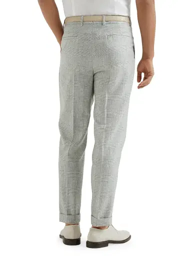 Brunello Cucinelli Men's Virgin Wool Prince of Wales Fresco Pleated Trousers - Pearl Grey - Size 48 | Thumbnail 3