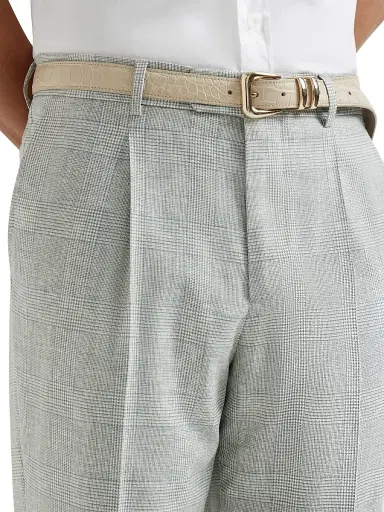 Brunello Cucinelli Men's Virgin Wool Prince of Wales Fresco Pleated Trousers - Pearl Grey - Size 48 | Thumbnail 4