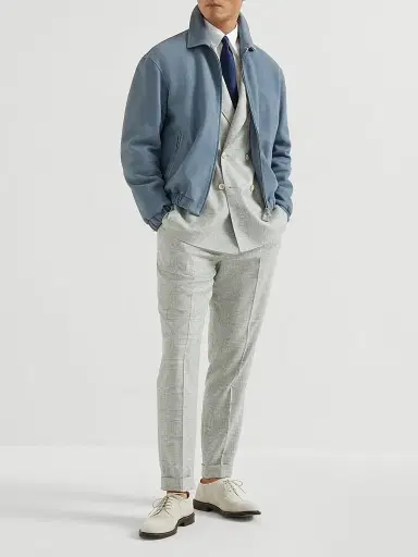 Brunello Cucinelli Men's Virgin Wool Prince of Wales Fresco Pleated Trousers - Pearl Grey - Size 48 | Thumbnail 6