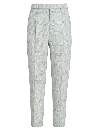 Brunello Cucinelli Men's Virgin Wool Prince of Wales Fresco Pleated Trousers - Pearl Grey - Size 48 | Thumbnail 1