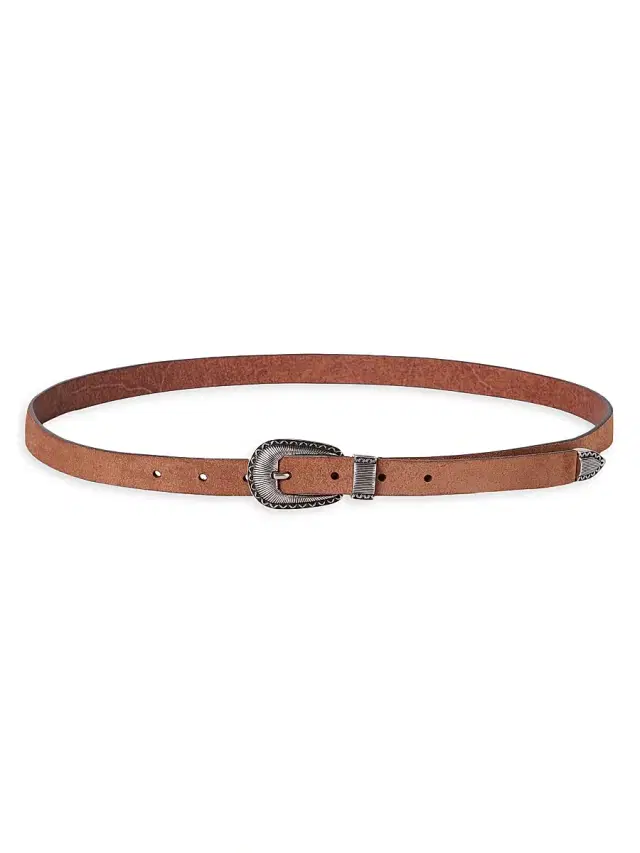 Brunello Cucinelli Men's Reversed Leather Belt with Tip - Rust Brown
