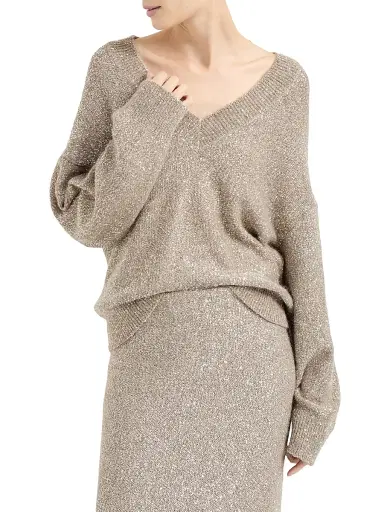 Brunello Cucinelli Women's Virgin Wool and Mohair Dazzling Texture Sweater - Light Brown | Thumbnail 2 Brunello Cucinelli Women's Virgin Wool and Mohair Dazzling Texture Sweater - Light Brown | Thumbnail 2