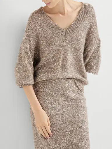 Brunello Cucinelli Women's Virgin Wool and Mohair Dazzling Texture Sweater - Light Brown | Thumbnail 5 Brunello Cucinelli Women's Virgin Wool and Mohair Dazzling Texture Sweater - Light Brown | Thumbnail 5