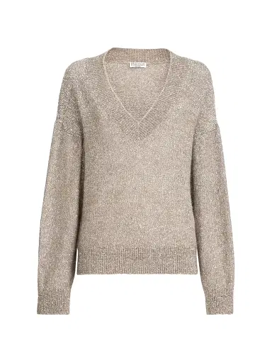Brunello Cucinelli Women's Virgin Wool and Mohair Dazzling Texture Sweater - Light Brown | Thumbnail 1 Brunello Cucinelli Women's Virgin Wool and Mohair Dazzling Texture Sweater - Light Brown | Thumbnail 1