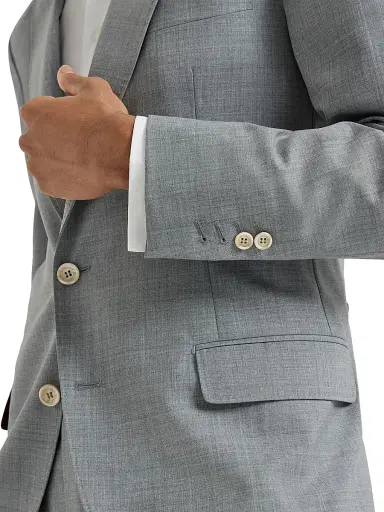 Brunello Cucinelli Men's Virgin Wool Fresco Deconstructed Blazer with Peak Lapels - Grey | Thumbnail 4 Brunello Cucinelli Men's Virgin Wool Fresco Deconstructed Blazer with Peak Lapels - Grey | Thumbnail 4