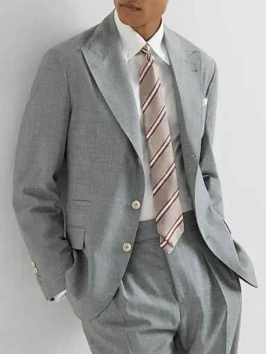 Brunello Cucinelli Men's Virgin Wool Fresco Deconstructed Blazer with Peak Lapels - Grey | Thumbnail 5 Brunello Cucinelli Men's Virgin Wool Fresco Deconstructed Blazer with Peak Lapels - Grey | Thumbnail 5