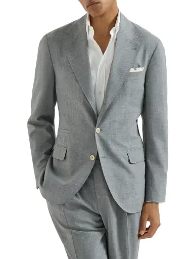 Brunello Cucinelli Men's Virgin Wool Fresco Deconstructed Blazer with Peak Lapels - Grey | Thumbnail 1 Brunello Cucinelli Men's Virgin Wool Fresco Deconstructed Blazer with Peak Lapels - Grey | Thumbnail 1