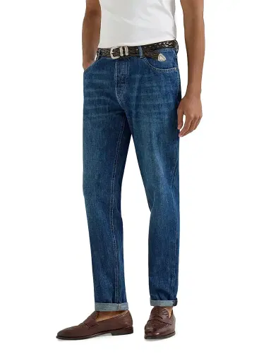 Brunello Cucinelli Men's Lightweight Denim Traditional Fit Five Pocket Jeans | Thumbnail 2 Brunello Cucinelli Men's Lightweight Denim Traditional Fit Five Pocket Jeans | Thumbnail 2