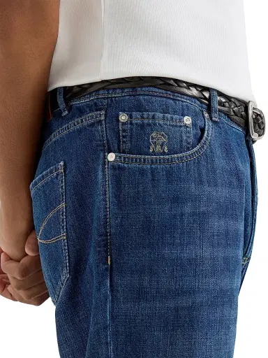 Brunello Cucinelli Men's Lightweight Denim Traditional Fit Five Pocket Jeans | Thumbnail 4 Brunello Cucinelli Men's Lightweight Denim Traditional Fit Five Pocket Jeans | Thumbnail 4