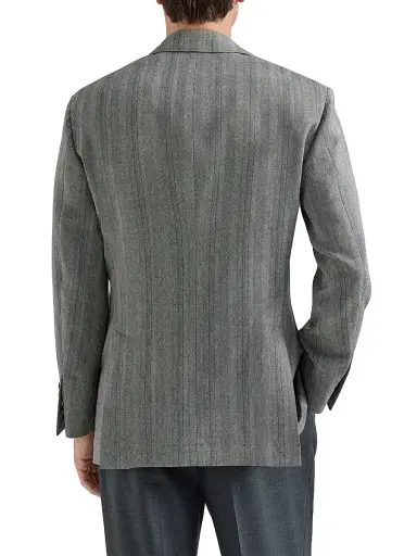 Brunello Cucinelli Men's Hemp, Virgin Wool and Silk Chevron Tailor Blazer - Medium Grey - Size 46 | Thumbnail 3