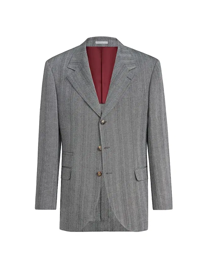 Men's Hemp, Virgin Wool and Silk Chevron Tailor Blazer - Medium Grey