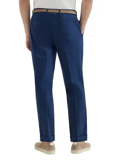 Brunello Cucinelli Men's Garment Dyed Trousers in Twisted Cotton Gabardine - Blue - Size 46 | Thumbnail 3