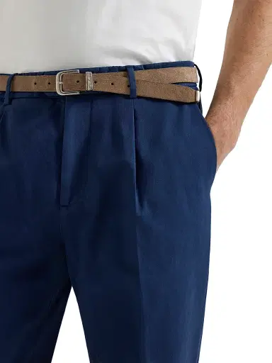 Brunello Cucinelli Men's Garment Dyed Trousers in Twisted Cotton Gabardine - Blue - Size 46 | Thumbnail 4